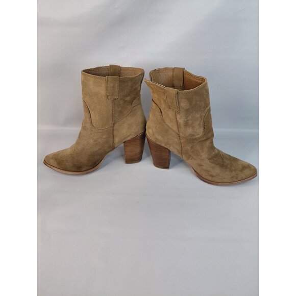 Very G Womens Western Suede Ankle Boots Size 8.5 Tan Block Heel - Picture 5 of 12